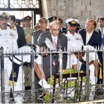 President Asif Ali Zardari laying floral wreath at Mazar-i-Quaid to pay respect to the father of the nation, Muhammad Ali Jinnah