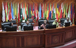 President Ida Rieu Schools, Ms Nadira Punjawani (HI SI) briefs the press at the Inaugural Ceremony of COMSTECH-Ida Rieu Schools for the Blind and Deaf Special Education Teacher's Training Programme at COMSTECH auditorium.