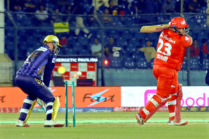 Quetta Gladiators' players celebrate the dismissal of Islamabad United's Alex Hales (R) during the Pakistan Super League (PSL) Twenty20 cricket eliminator match between Islamabad United and Quetta Gladiators at the National Stadium.