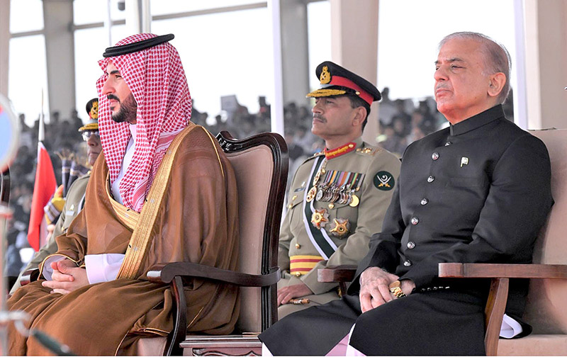 Prime Minister Muhammad Shehbaz Sharif along with Defence Minister of Saudi Arabia, Prince Khalid bin Salman bin Abdulaziz Al-Saud at Pakistan Day Parade 2024