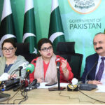 Minister of State for IT and Telecommunication Shaza Fatima Khawaja addressing joint Press Conference