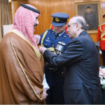 President of Pakistan Asif Ali Zardari conferring the award of Nishan-i-Pakistan on the Minister for Defense of the Kingdom of Saudi Arabia (KSA), Prince Khalid bin Abdulaziz Al-Saud in recognition of his services towards strengthening Pak-KSA bilateral cooperation during a special investiture ceremony, at Aiwan-e-Sadr