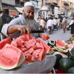 Vendor selling and displaying watermelon to attract the customers near Mohallah Jhangi