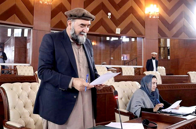 Minister Agriculture Gilgit-Baltistan Engineer Anwar speaks during the 3rd sitting of 18th Session of Gilgit-Baltistan Assembly under the chair of Speaker Gilgit-Baltistan Assembly Nazir Ahmad Advocate