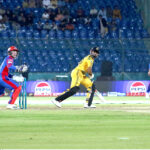 Peshawar Zalmi’s batter Saim Ayub is clean bowled out during the Pakistan Super League (PSL) Twenty20 cricket match plays between Karachi Kings and Peshawar Zalmi at the National Stadium