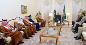 Minister of Defense of Kingdom of Saudi Arabia His Royal Highness Prince Khalid bin Abdulaziz Al Saud calls on Prime Minister Muhammad Shehbaz Sharif