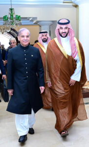Minister of Defense of Kingdom of Saudi Arabia His Royal Highness Prince Khalid bin Abdulaziz Al Saud calls on Prime Minister Muhammad Shehbaz Sharif