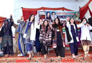 Student of Public Health School performing dance in a tableau during a function in connection with International Women Day at Gomi Bai Ladies Club Jinnah Bagh