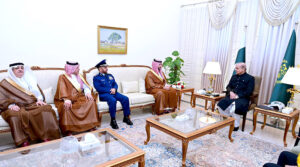 Minister of Defense of Kingdom of Saudi Arabia His Royal Highness Prince Khalid bin Abdulaziz Al Saud calls on Prime Minister Muhammad Shehbaz Sharif