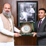Federal Minister for Commerce, Jam Kamal Khan is being presented with memento during his visit Trading Corporation of Pakistan (TCP)