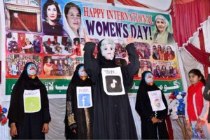 Student of Public Health School performing dance in a tableau during a function in connection with International Women Day at Gomi Bai Ladies Club Jinnah Bagh