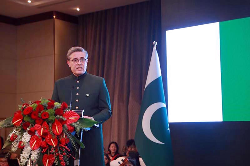 Ambassador of Pakistan to China, Khalil Hashmi speaks at the Pakistan National Day reception organised by Pakistan Embassy