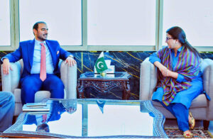 Minister of State for IT and Telecommunication Shaza Fatima Khawaja in a meeting with President and Group CEO PTCL Hatem Bamatraf