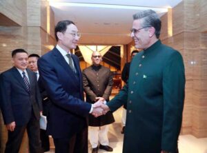 Ambassador of Pakistan to China, Khalil Hashmi speaks at the Pakistan National Day reception organised by Pakistan Embassy