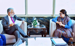 Minister of State for IT and Telecommunication Shaza Fatima Khawaja in a meeting with President and Group CEO PTCL Hatem Bamatraf