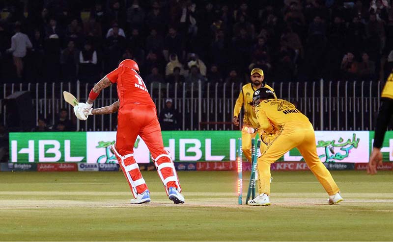 A person with lion costume entertain the spectators watching T20 cricket match between Islamabad United and Peshawar Zalmi teams during Pakistan Super League (PSL) season nine at Rawalpindi Cricket Stadium