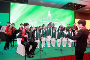 Ambassador of Pakistan to China, Khalil Hashmi speaks at the Pakistan National Day reception organised by Pakistan Embassy