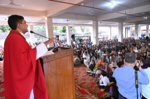 Bishop of Fatima Church performing religious rituals on Good Friday Day.