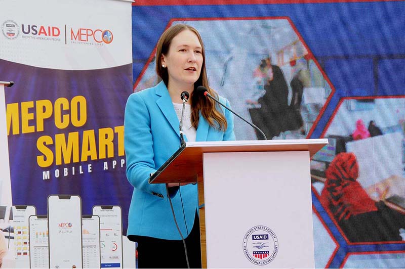 U.S. Consul General Lahore, Ms. Kristin K. Hawkins addressing the inauguration ceremony of a new U.S.-funded MEPCO Customer Facilitation Center at Shah Yousaf Gardez
