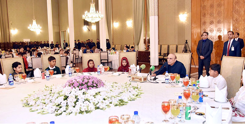 President Asif Ali Zardari addressing the Iftar-Dinner hosted by him for children from different orphanages of the country on the occasion of Orphans Day in the Islamic World, at Aiwan-e-Sadr