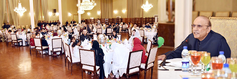 President Asif Ali Zardari addressing the Iftar-Dinner hosted by him for children from different orphanages of the country on the occasion of Orphans Day in the Islamic World, at Aiwan-e-Sadr