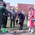 President Royal College of Physicians and Surgeons of Glasgow, Mr Mike McKirdy is planting a sapling in TUF lawn after addressing an International Breast Cancer Symposium on “Bridging the Gaps: Integrated Team Approach in Breast Cancer Care” organized by Madinah Teaching Hospital of The University of Faisalabad (TUF)