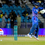 Multan Sultans' batter Yasir Khan plays a shot during the Pakistan Super League (PSL) Twenty20 cricket final match between Islamabad United and Multan Sultans at the National Stadium
