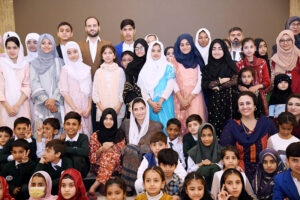 Ms. Aseefa Bhutto Zardari in a group photo with children from different orphanages on the occasion of Iftar-Dinner hosted by the President on Orphans Day in the Islamic World, at Aiwan-e-Sadr