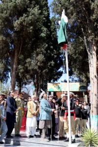 Governor Gilgit-Baltistan Syed Mehdi Shah laying flower wreath on Yadgar-e-Shohda to mark Pakistan Day celebrations