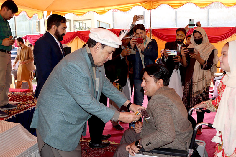 Governor Gilgit-Baltistan Syed Mehdi Shah on the behalf of President Islamic Republic of Pakistan confers the Presidential Award to the nominee in the ceremony at Governor House