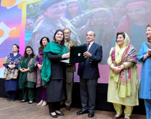 Prime Minister Muhammad Shehbaz Sharif distributing Khatoon-e-Pakistan Awards among the high achievers women in their respective fields on the eve of International Women Day