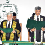 Honourable Mr. Justice Iqbal Hameedur Rahman, Chief Justice, Federal Shariat Court administer oath to Mr. Justice Ameer Muhmmad Khan as Judge of Federal Shariat Court
