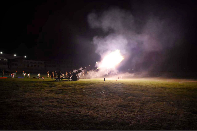 A view of 21 Cannon salutation on the occasion of 84th anniversary of Pakistan Day 2024 in the city