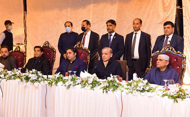 Prime Minister Muhammad Shehbaz Sharif at a dinner hosted by Chairman PPP Bilawal Bhutto Zardari in Islamabad