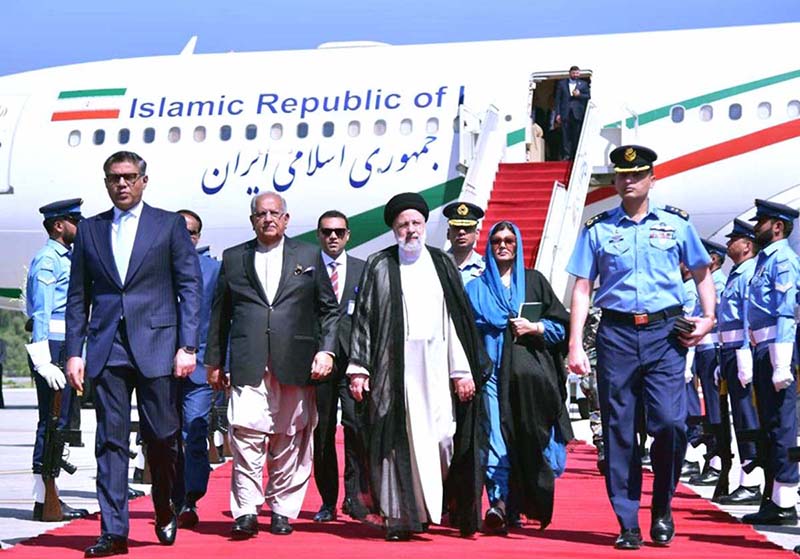 President of Iran H.E. Dr. Syed Ebrahim Raisi arrived being received by Federal Minister for Housing and Works, Mian Riaz Hussain Pirzada at the Nur Khan Airbase.