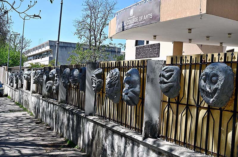 Handmade sculptures are placed along the wall of NCA at Federal Capital.