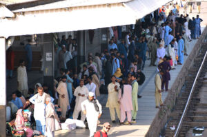 Passenger’s waiting for train to travel their hometowns to celebrate Eid ul Fitr with their loved ones train at Railway Station
