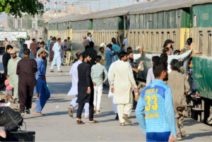 Passenger’s waiting for train to travel their hometowns to celebrate Eid ul Fitr with their loved ones train at Railway Station