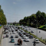 A view of massive traffic jam near Zero Point on Expressway in the Federal Capital