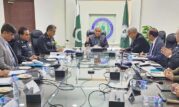 APP04-190424 ISLAMABAD: April 19 - Interior Minister Mohsin Naqvi chairing the meeting of National Action Plan Coordination Committee at NACTA Headquarters. APP/MAF/TZD