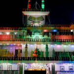 An illuminated view of Masjid decorated with colorful lights in connection with Shab-e-Qadr (Laila Tul Qadr