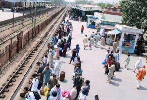 Passengers at Railway Station for depart to their hometowns to spend Eid ul Fitr holidays with their families