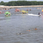 Visitors enjoy boat riding at Sardaryab picnic point on the 3rd day of Eid ul Fitr celebrations
