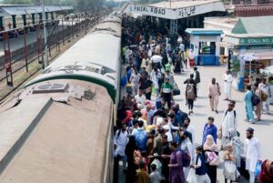 Passengers at Railway Station for depart to their hometowns to spend Eid ul Fitr holidays with their families