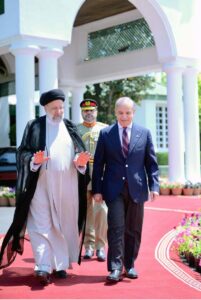 Prime Minister Muhammad Shehbaz Sharif receives the President of Iran H.E. Dr. Syed Ebrahim Raisi at the Prime Minister House.