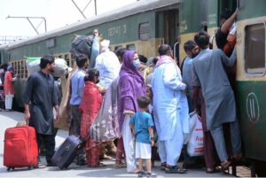 Passengers at Railway Station for depart to their hometowns to spend Eid ul Fitr holidays with their families