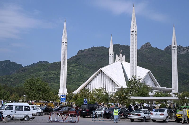 A large number of people visit Faisal Mosque on the 2nd day celebrations of Eid ul Fitr in the federal capital