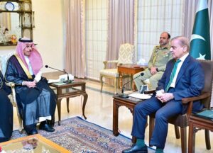 Foreign Minister of the Kingdom of Saudi Arabia H.E. Prince Faisal bin Farhan al-Saud leading a high level delegation called on Prime Minister Muhammad Shehbaz Sharif.