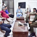 President Chamber of Commerce Abdul Ghafoor Malik, DPO Hasan Iqbal are discussing in the meeting held regarding character screening and security in industrial establishment