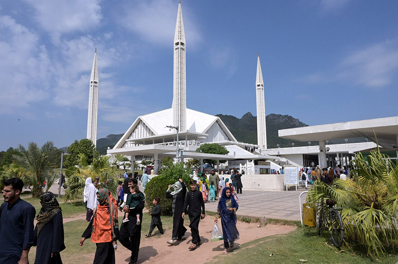 A large number of people visit Faisal Mosque on the 2nd day celebrations of Eid ul Fitr in the federal capital